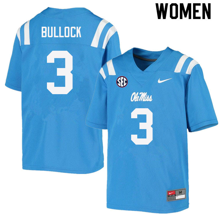 Kentrel Bullock Ole Miss Rebels NCAA Women's Powder Blue #3 Stitched Limited College Football Jersey KFZ5058UC